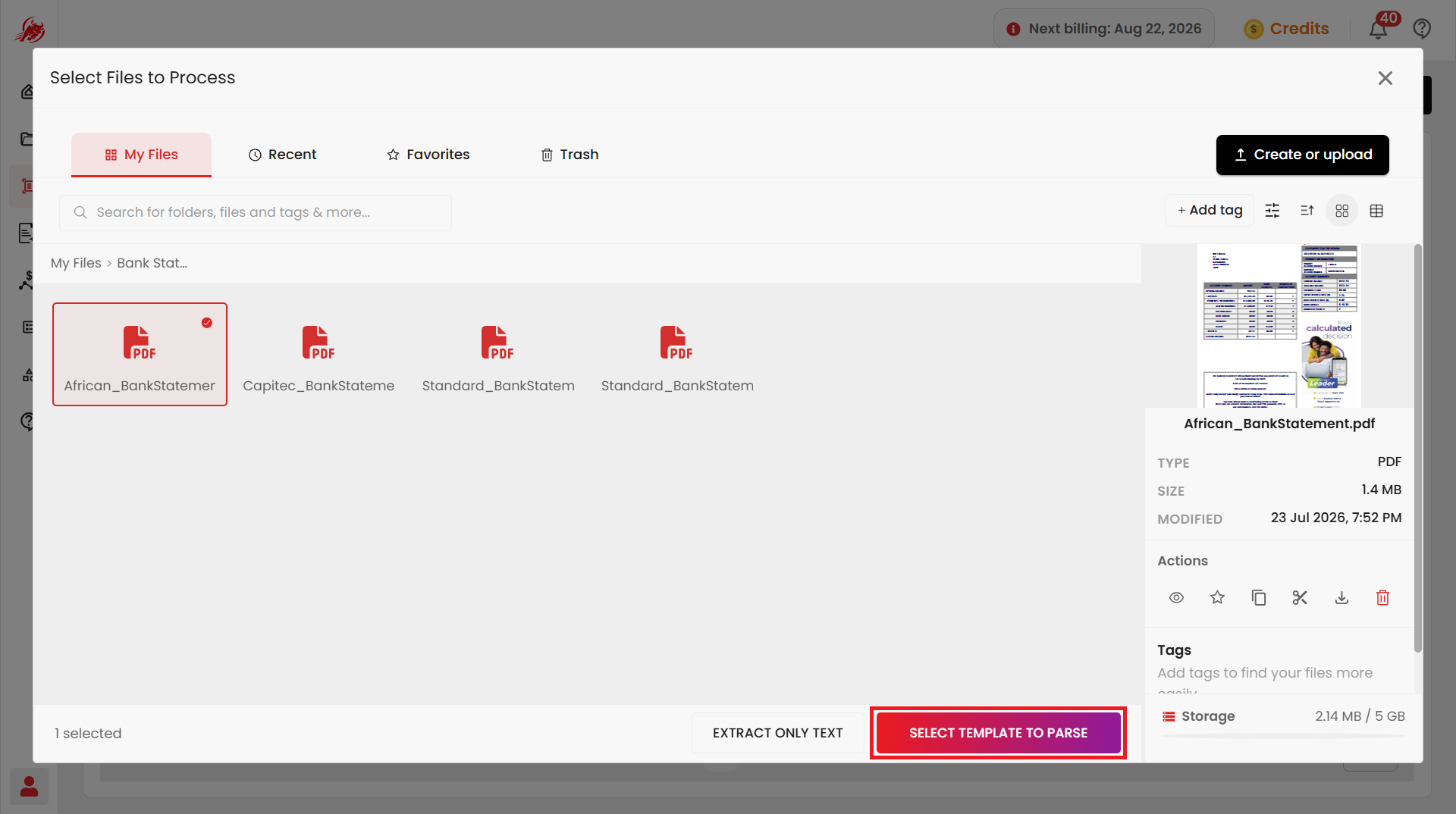 Select a template to parse