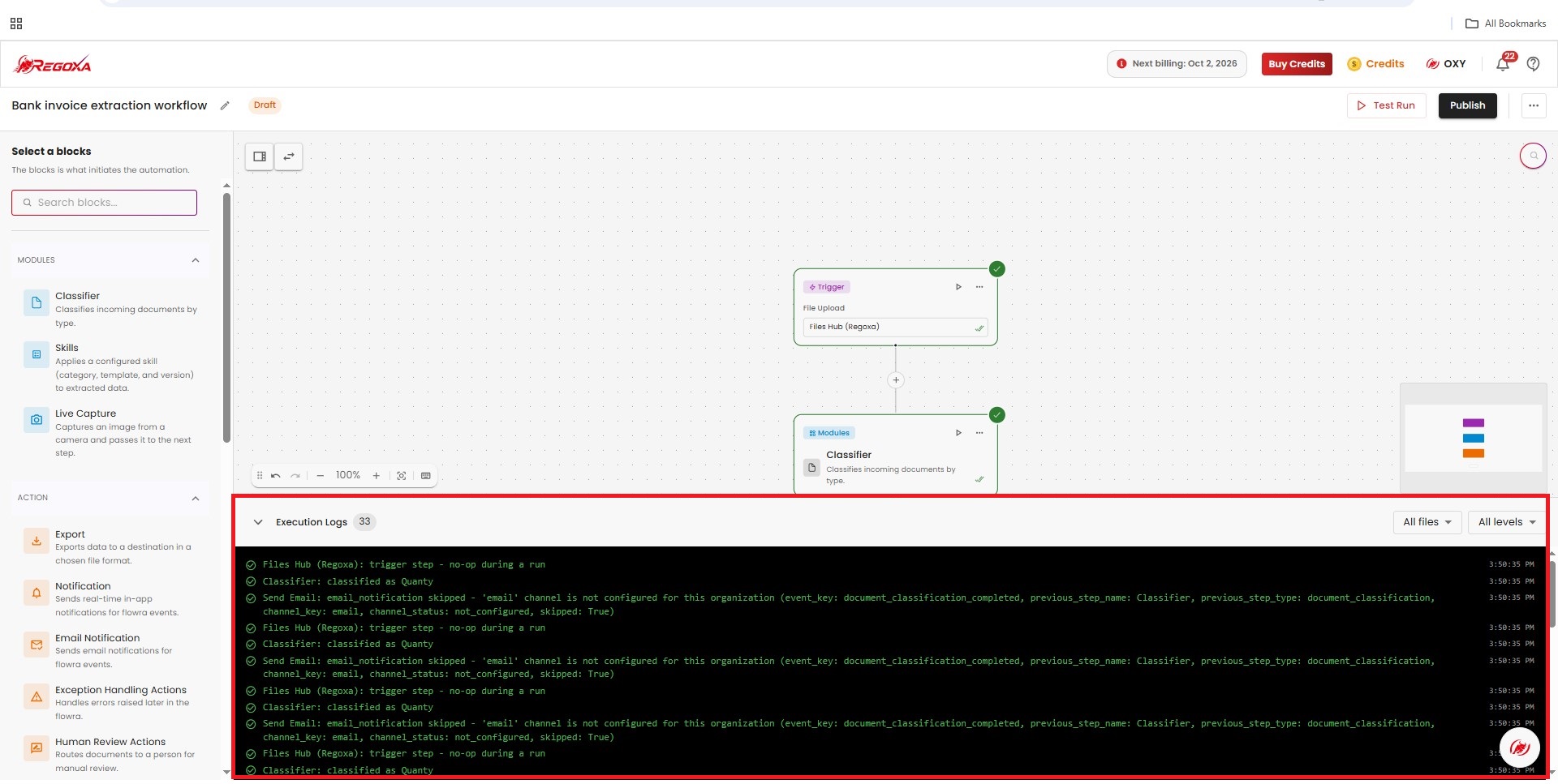 Execution Logs panel