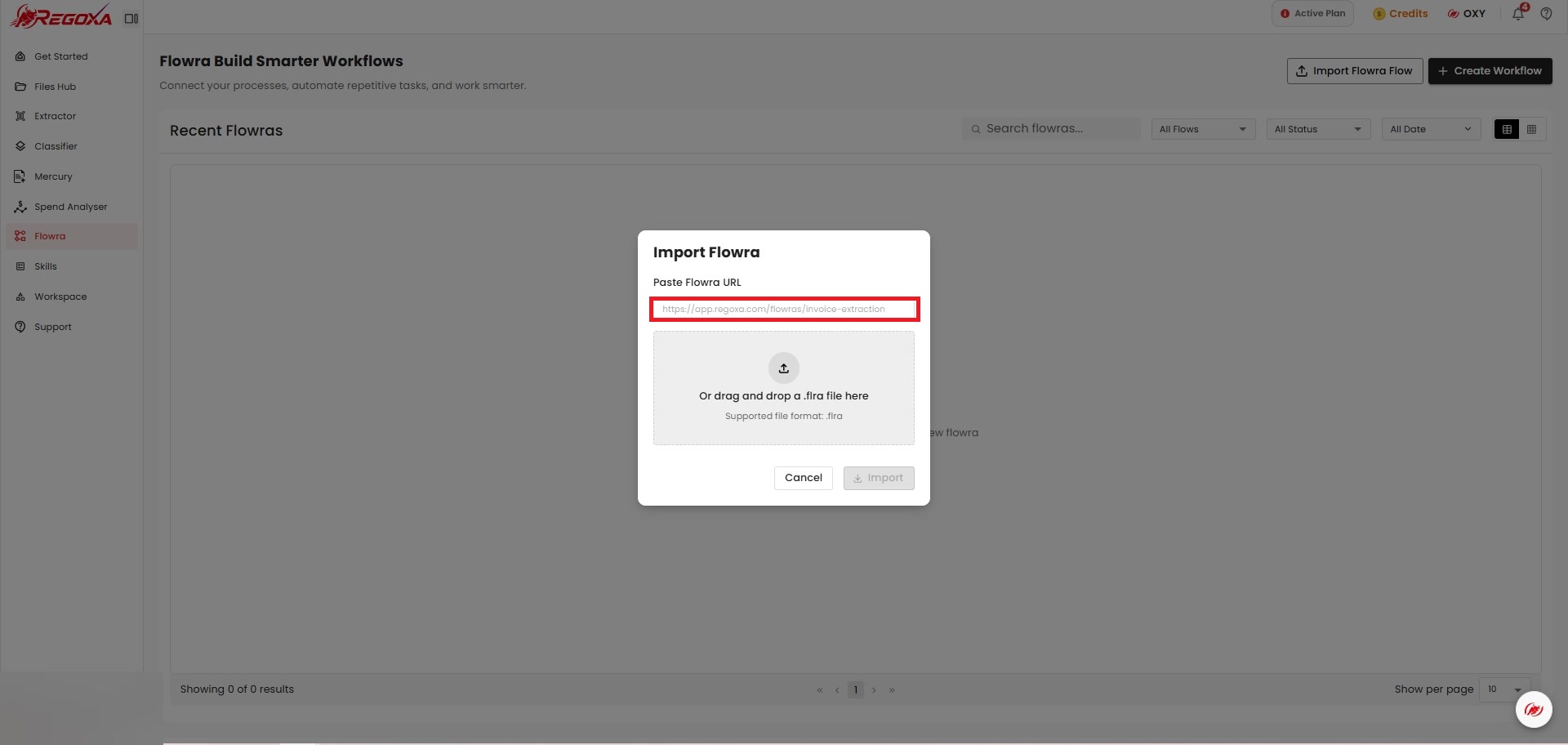 Import Flowra dialog