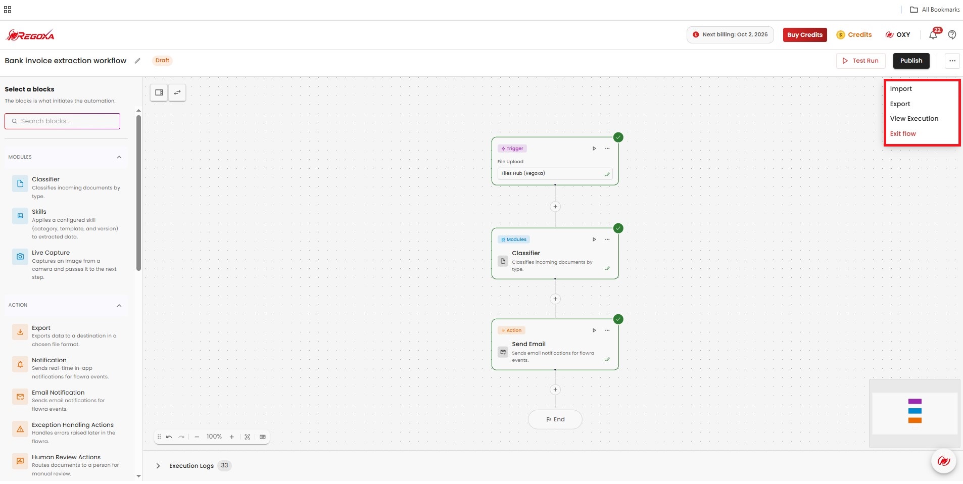 Workflow more-options menu