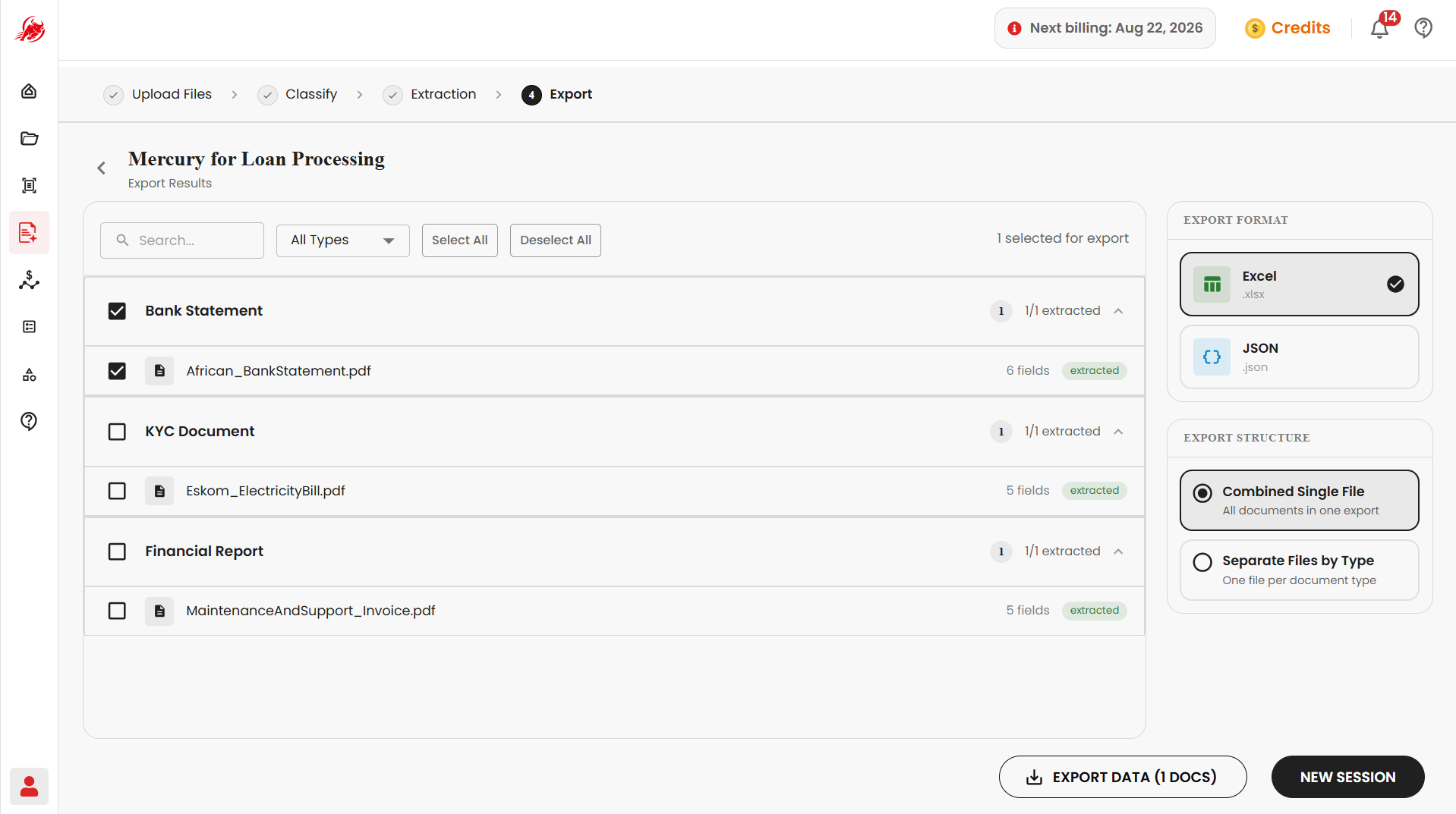 Export page
