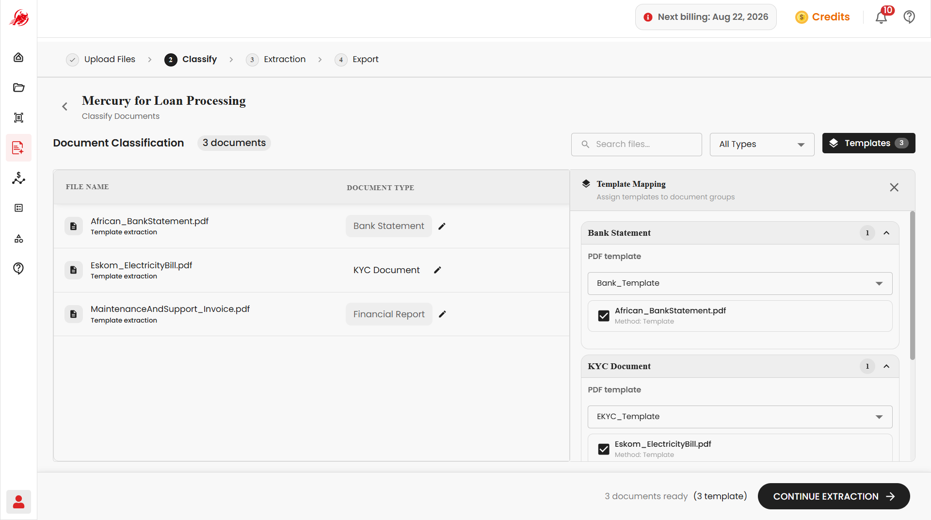 Map a template to a document category