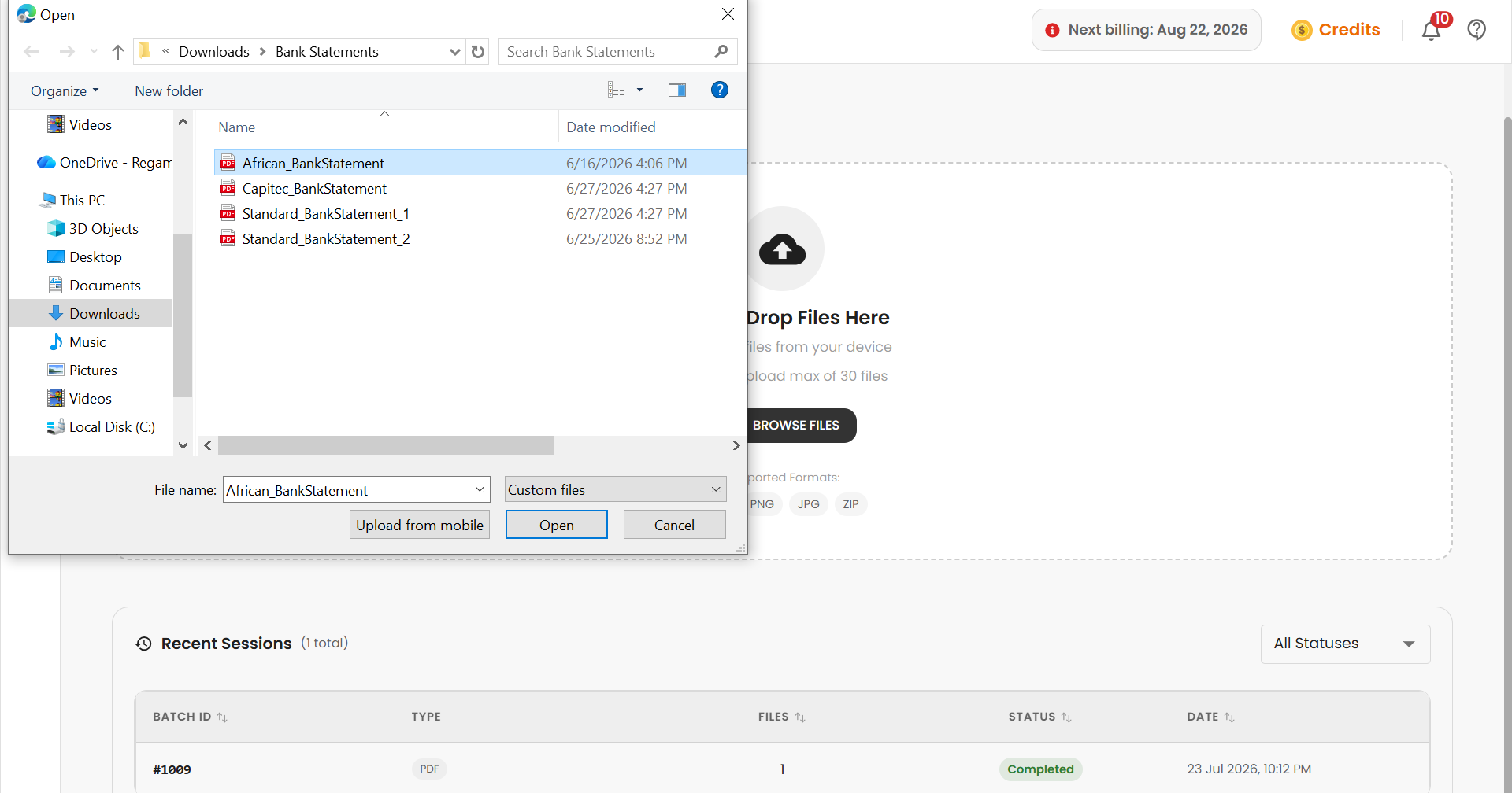 Select documents to upload