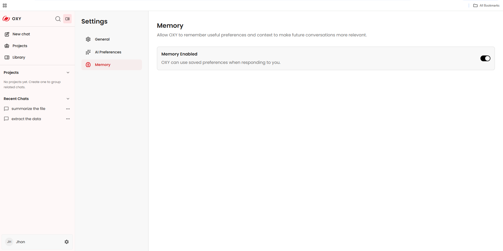 Memory settings