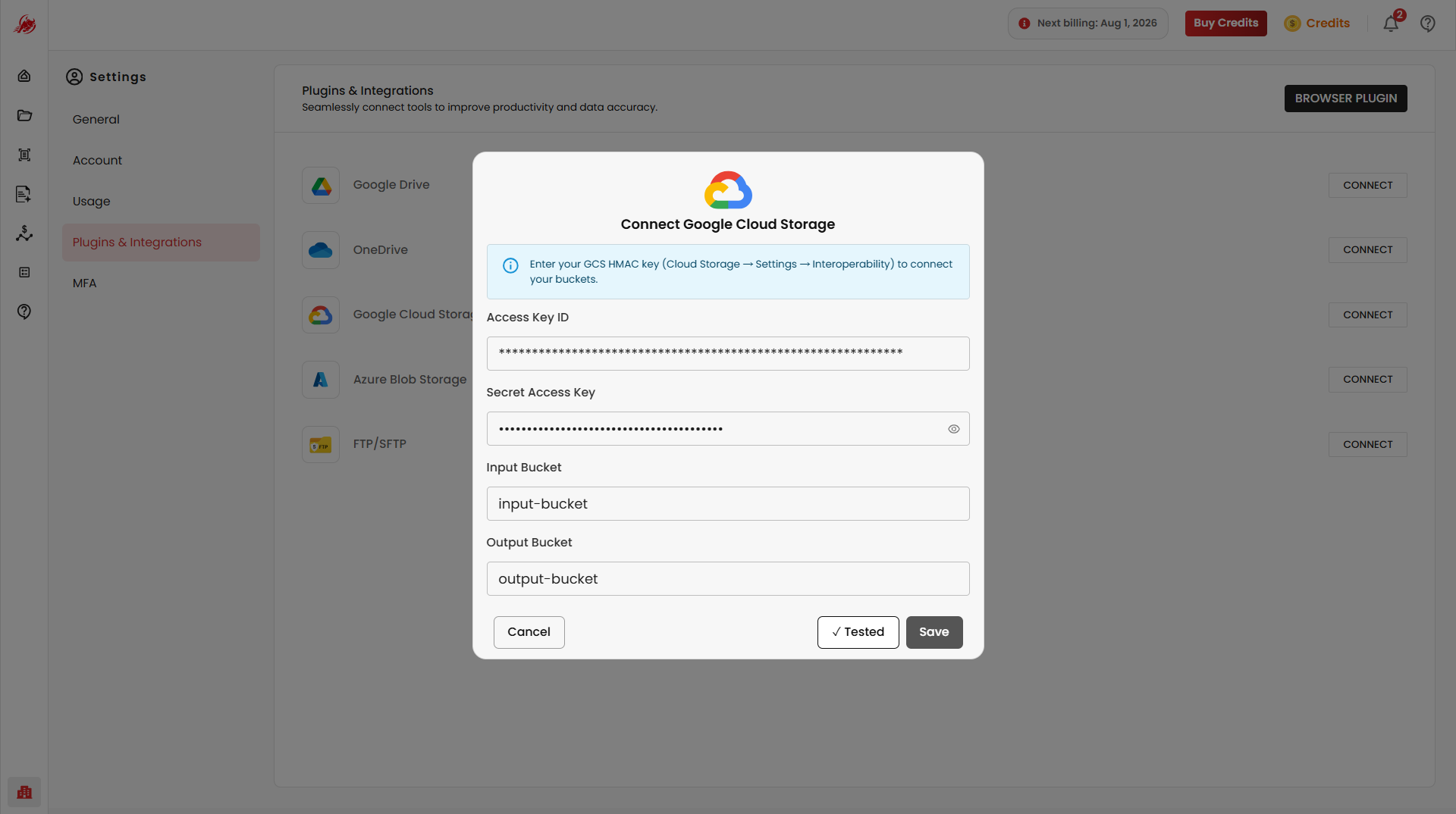 Connect Google Cloud Storage