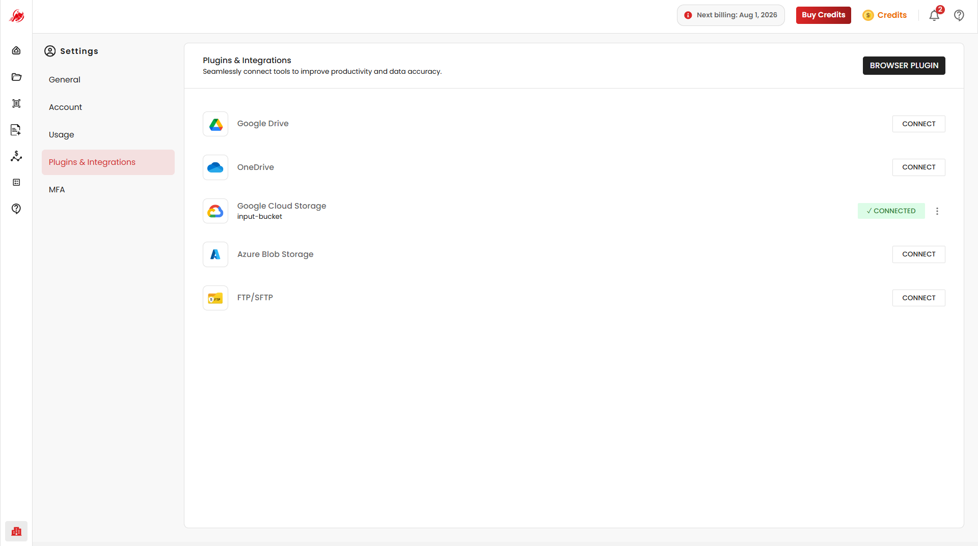 Google Cloud Storage Connected
