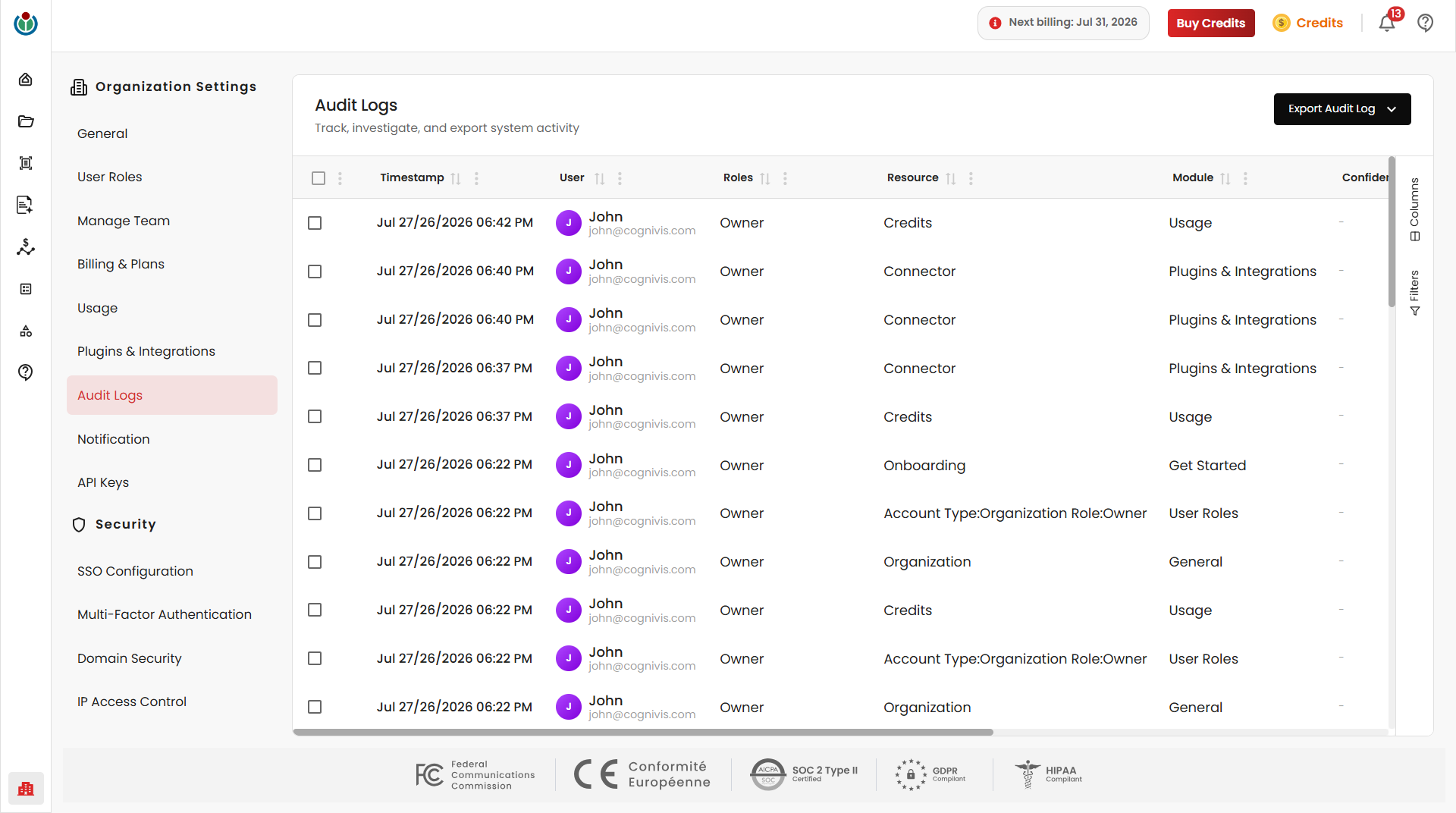 Audit Logs Page