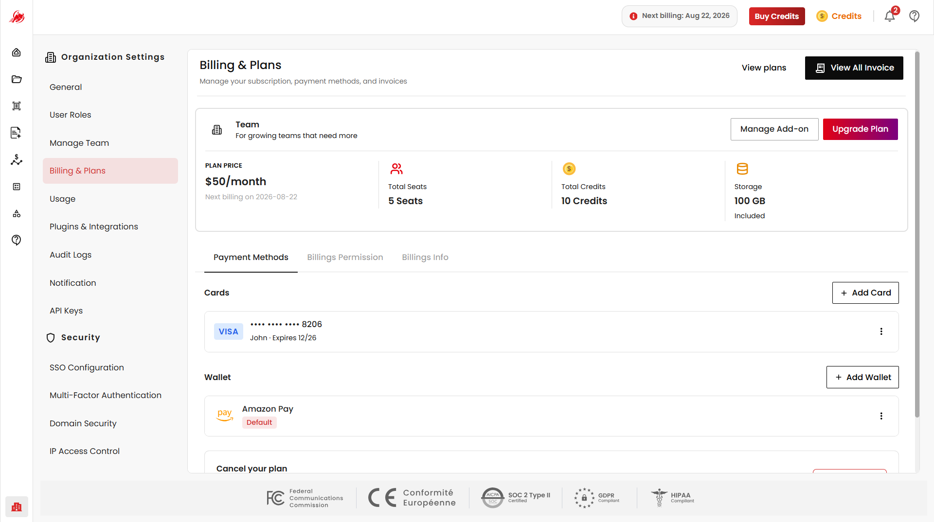 Billing & Plans Page