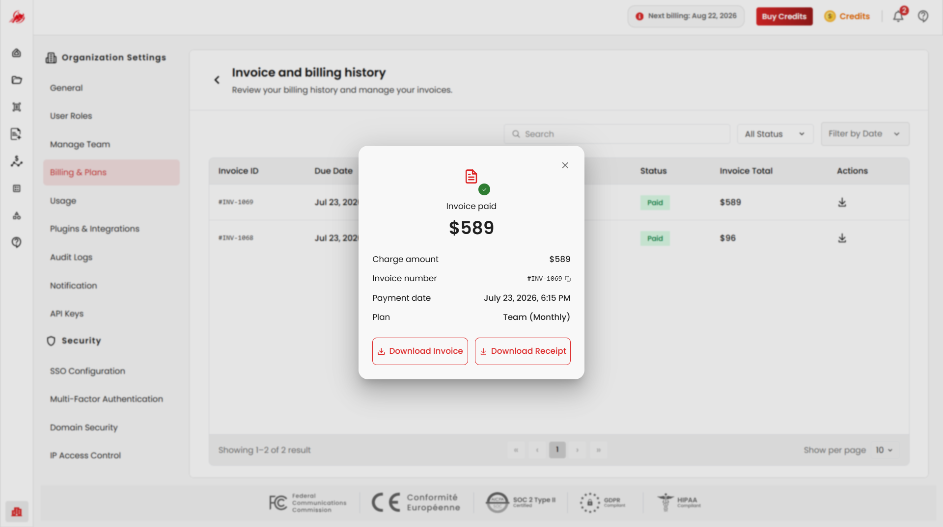 Invoice History - Download Invoice