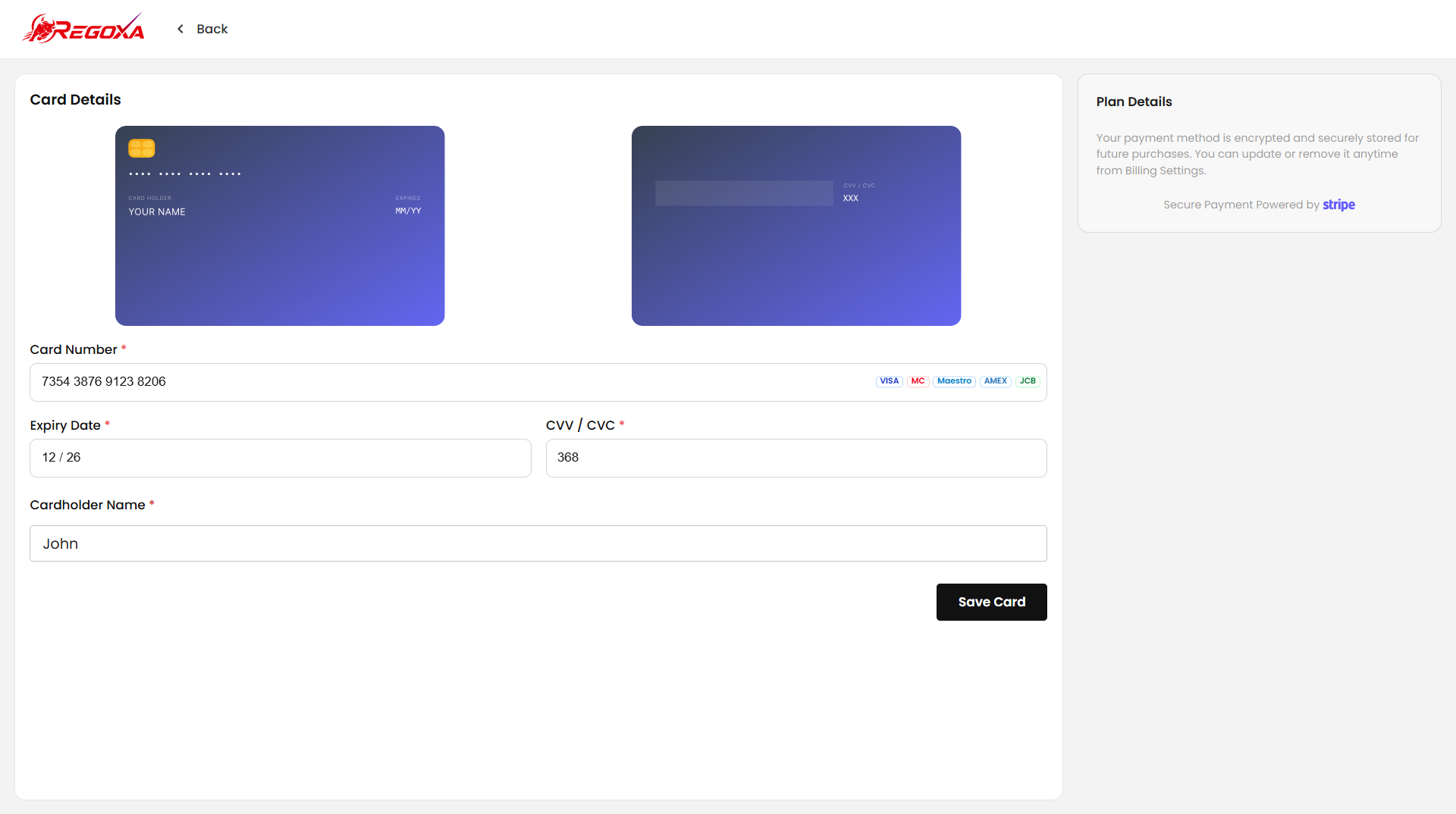 Payment Methods - Add Card Page