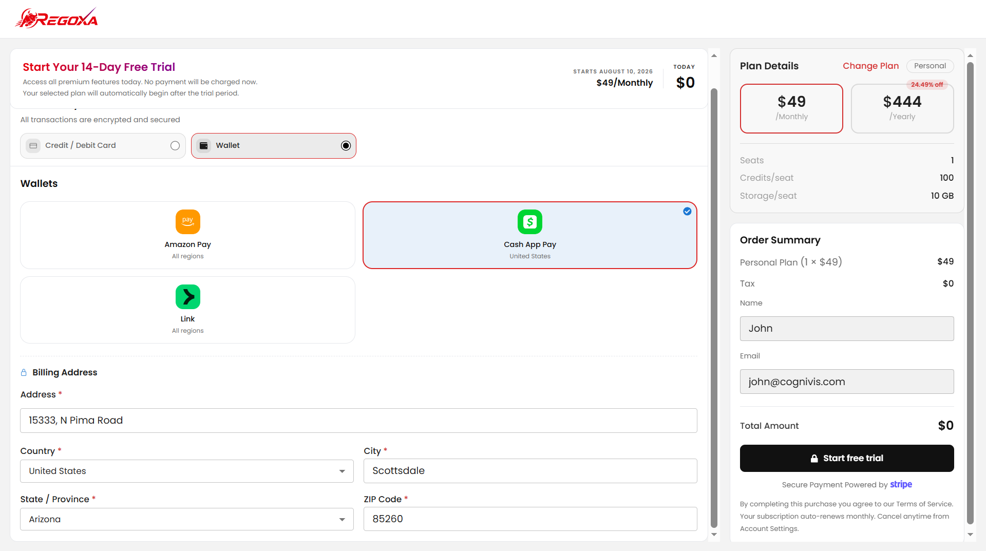Payment Methods - Add Wallet Page