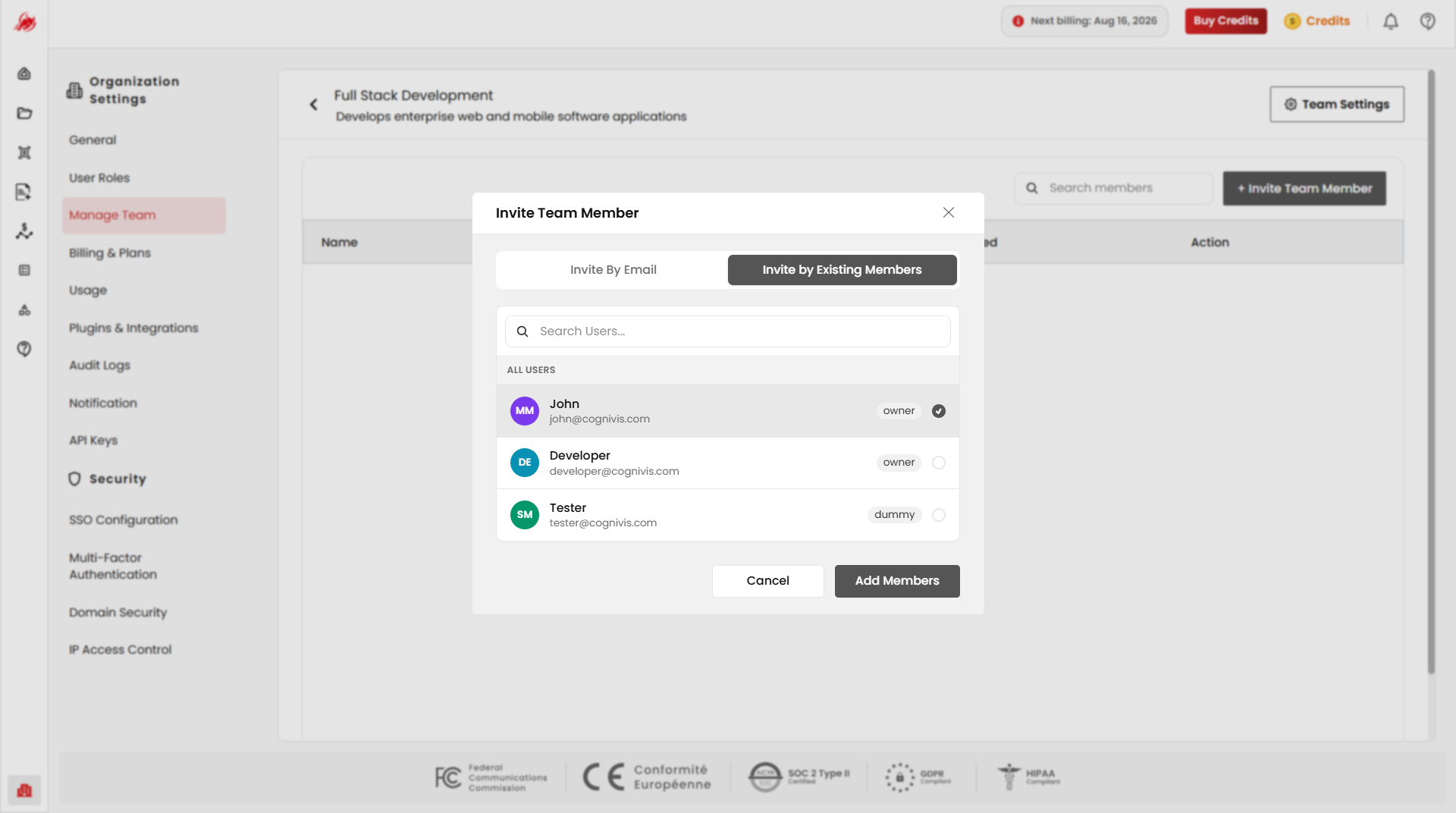 Invite existing members