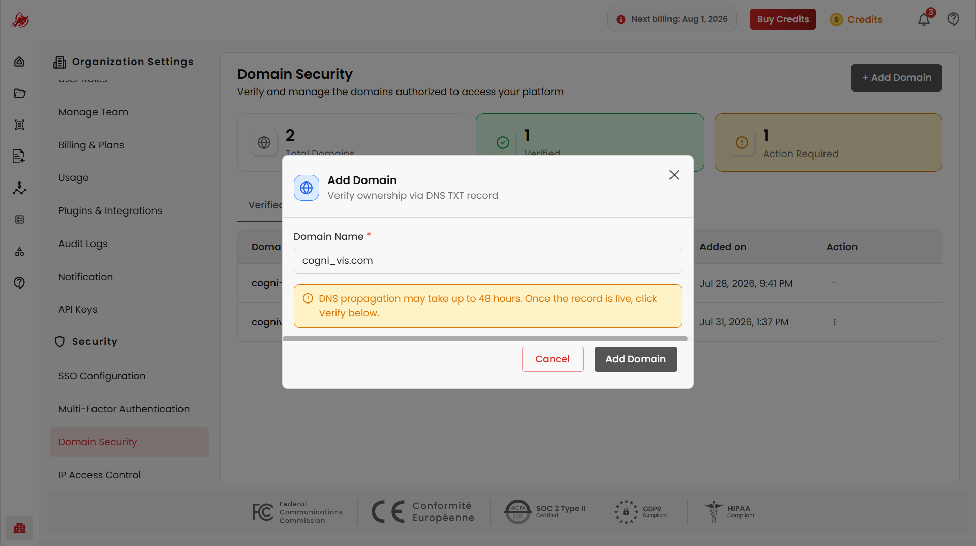 Add Domain form