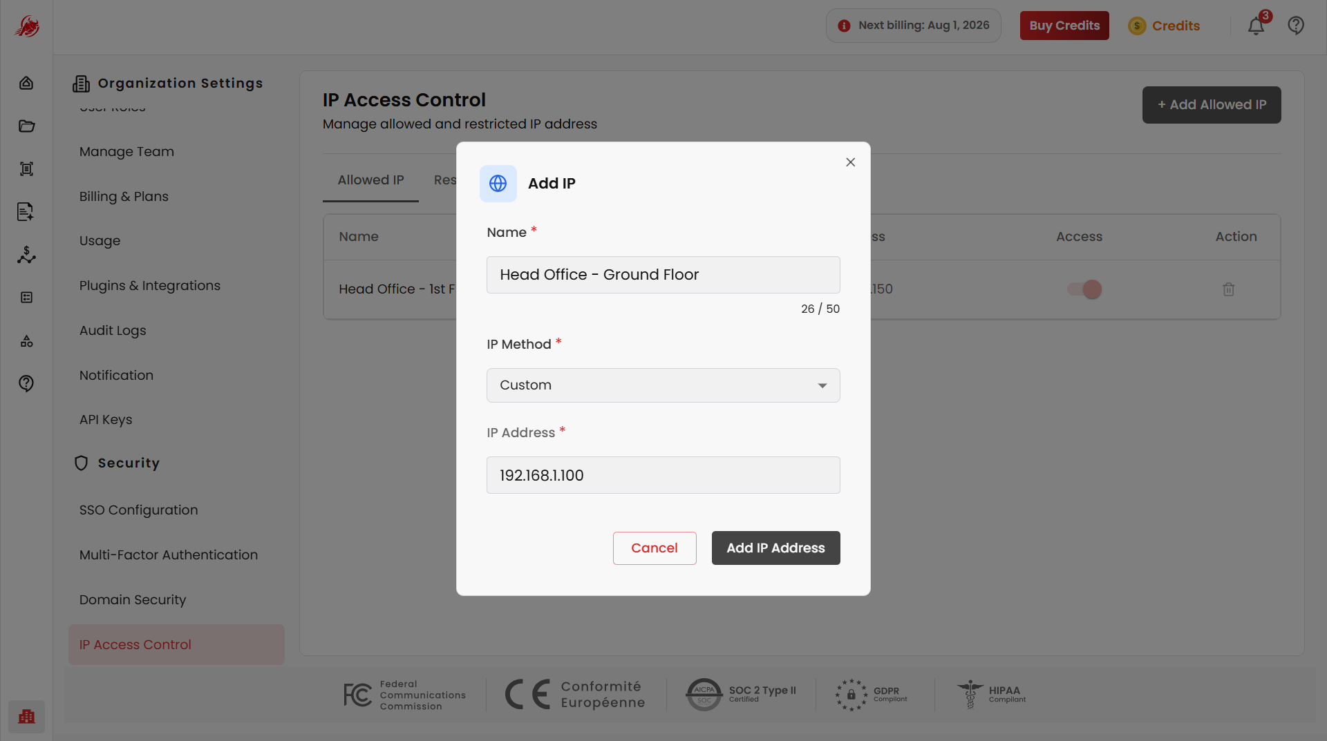 Add Allowed IP form