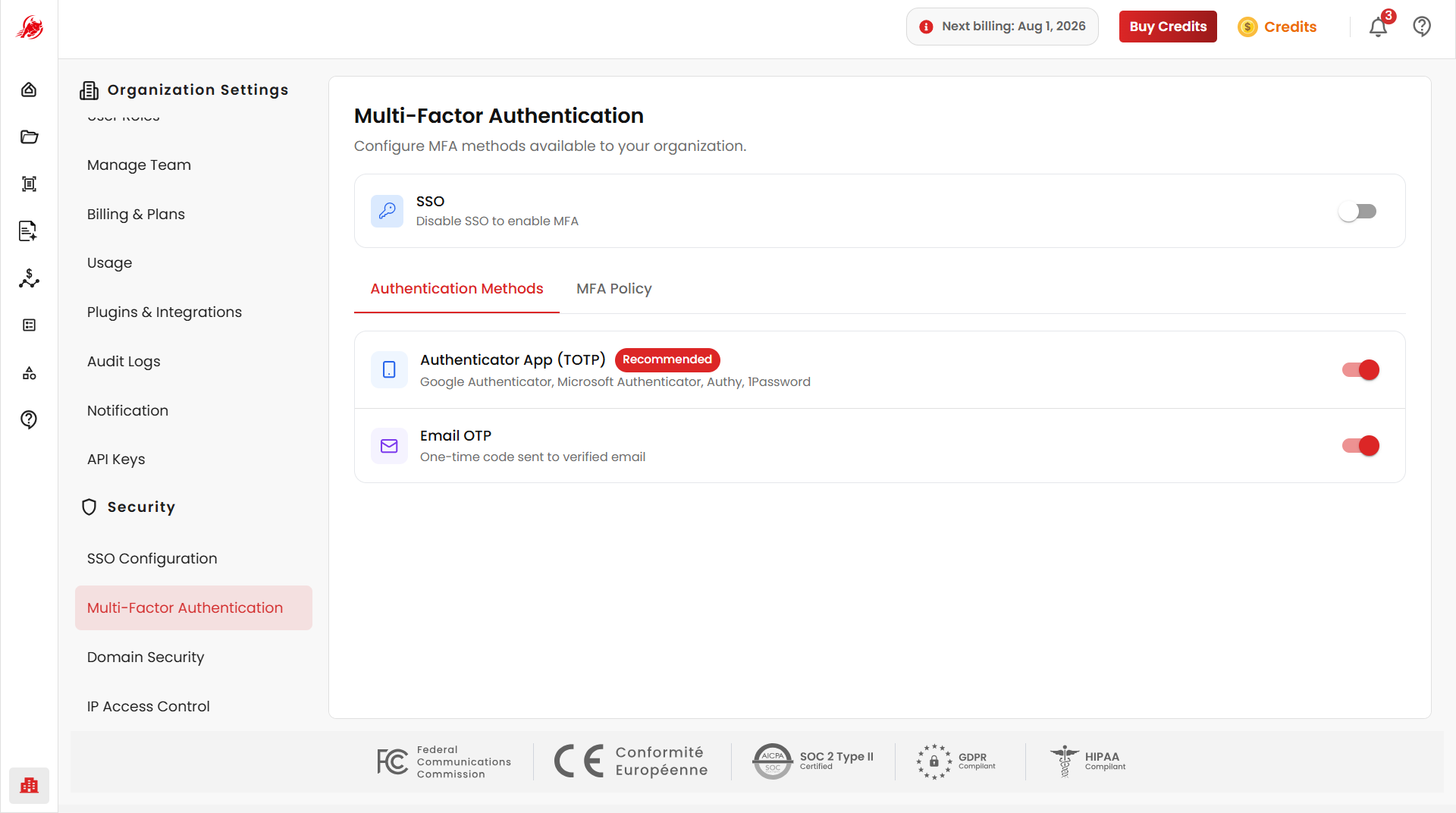 MFA authentication methods