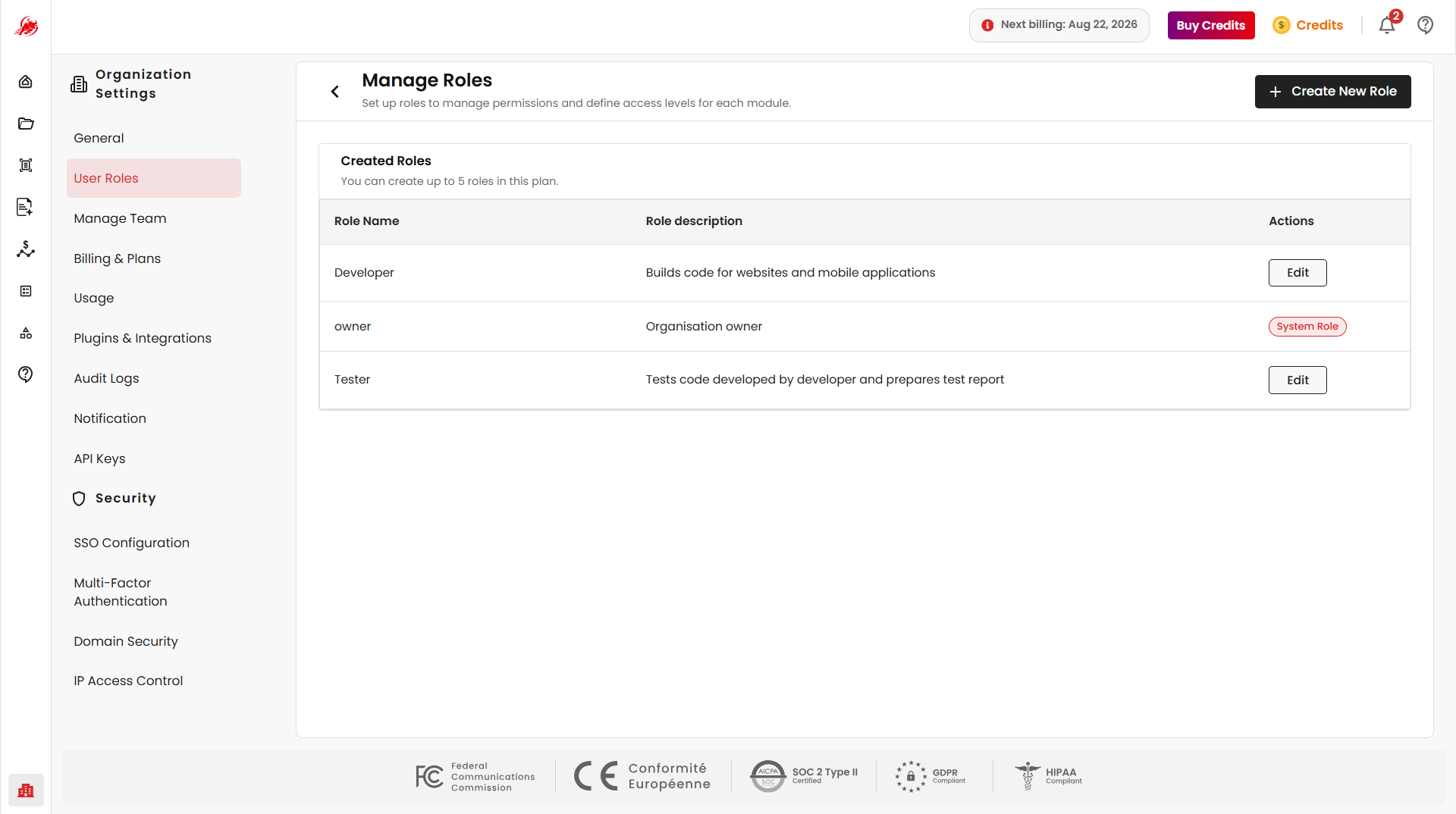 Manage Roles Page