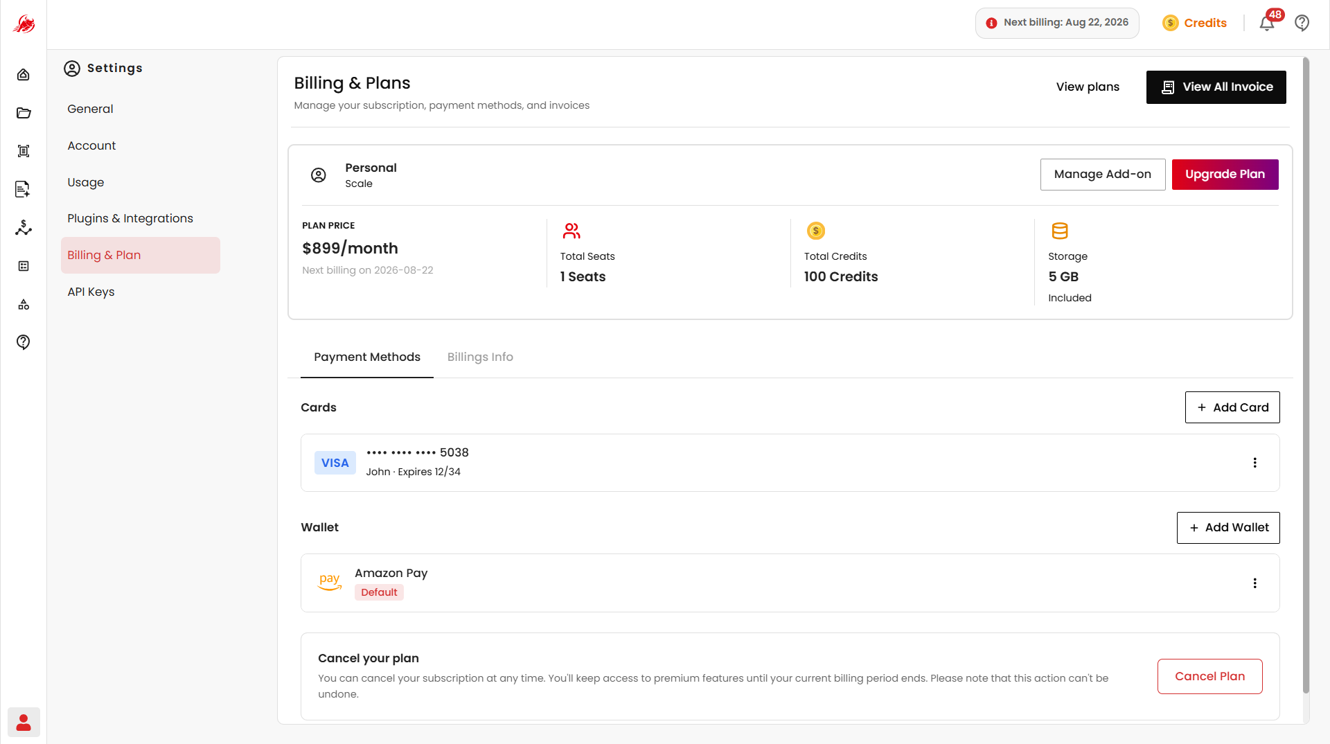 Billing & Plan overview