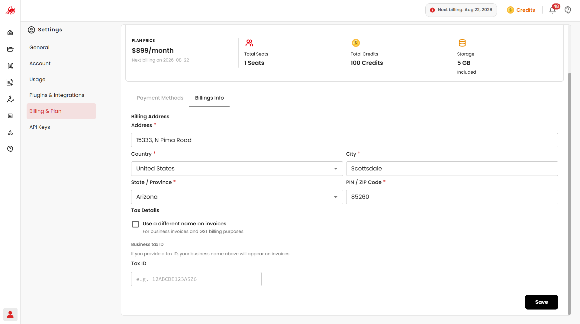 Billing info