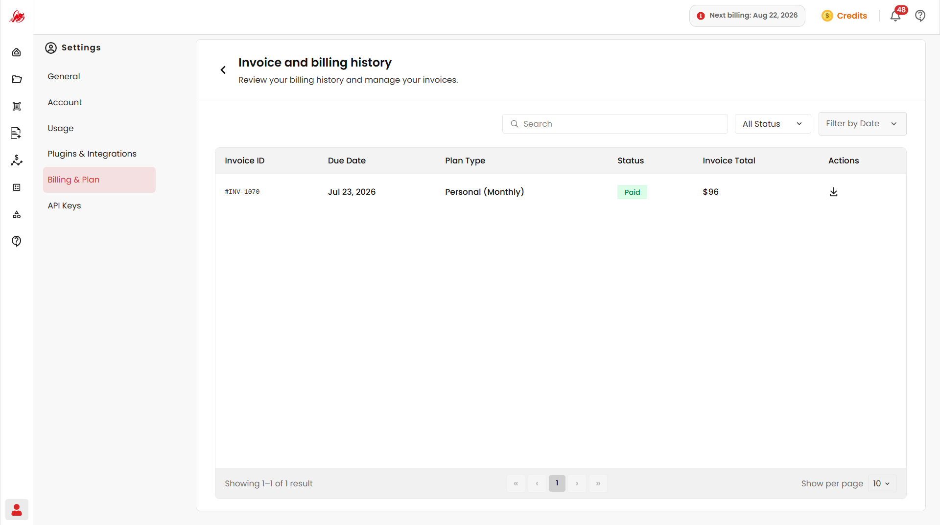 Invoice history