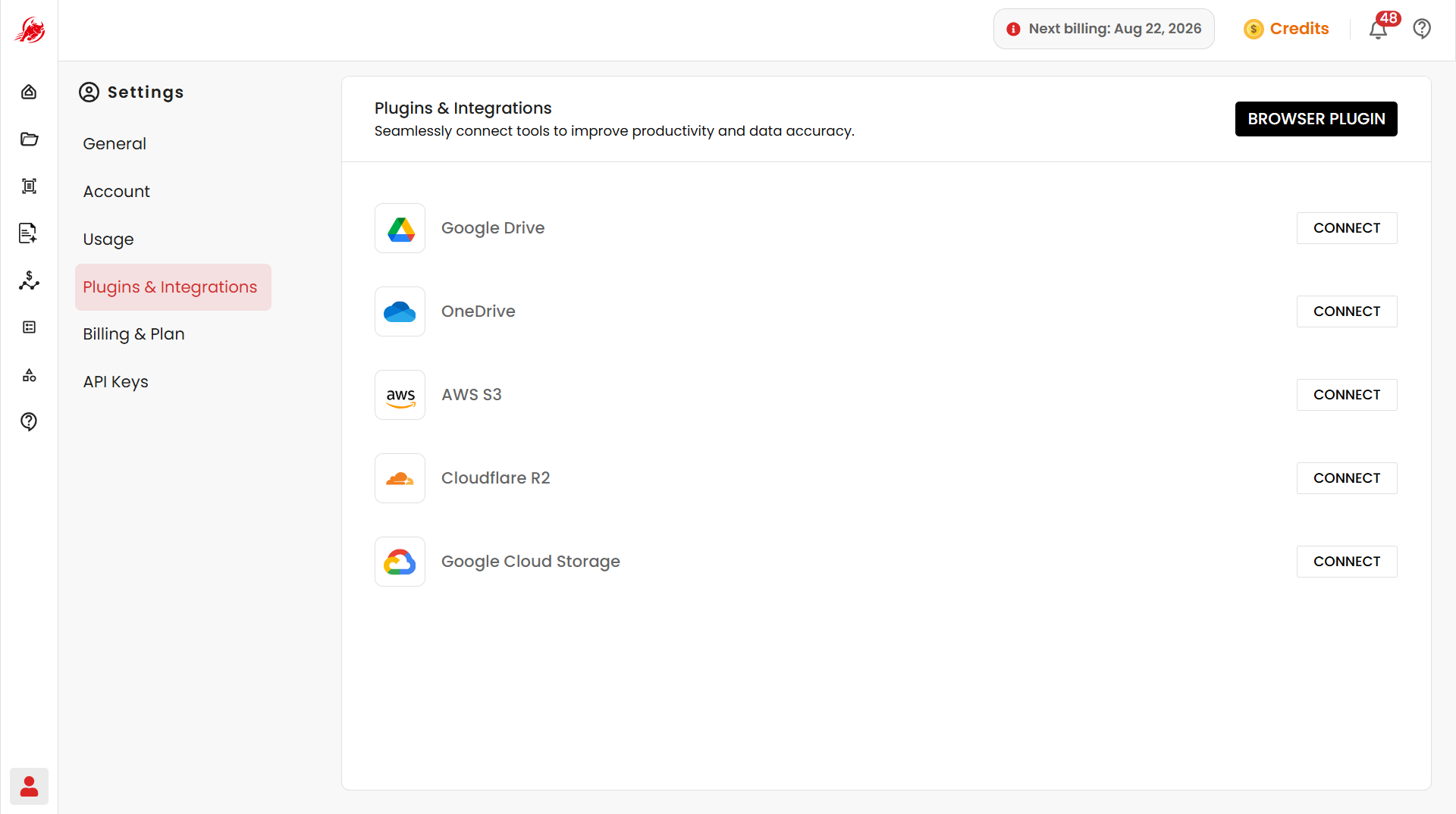 Plugins & Integrations page