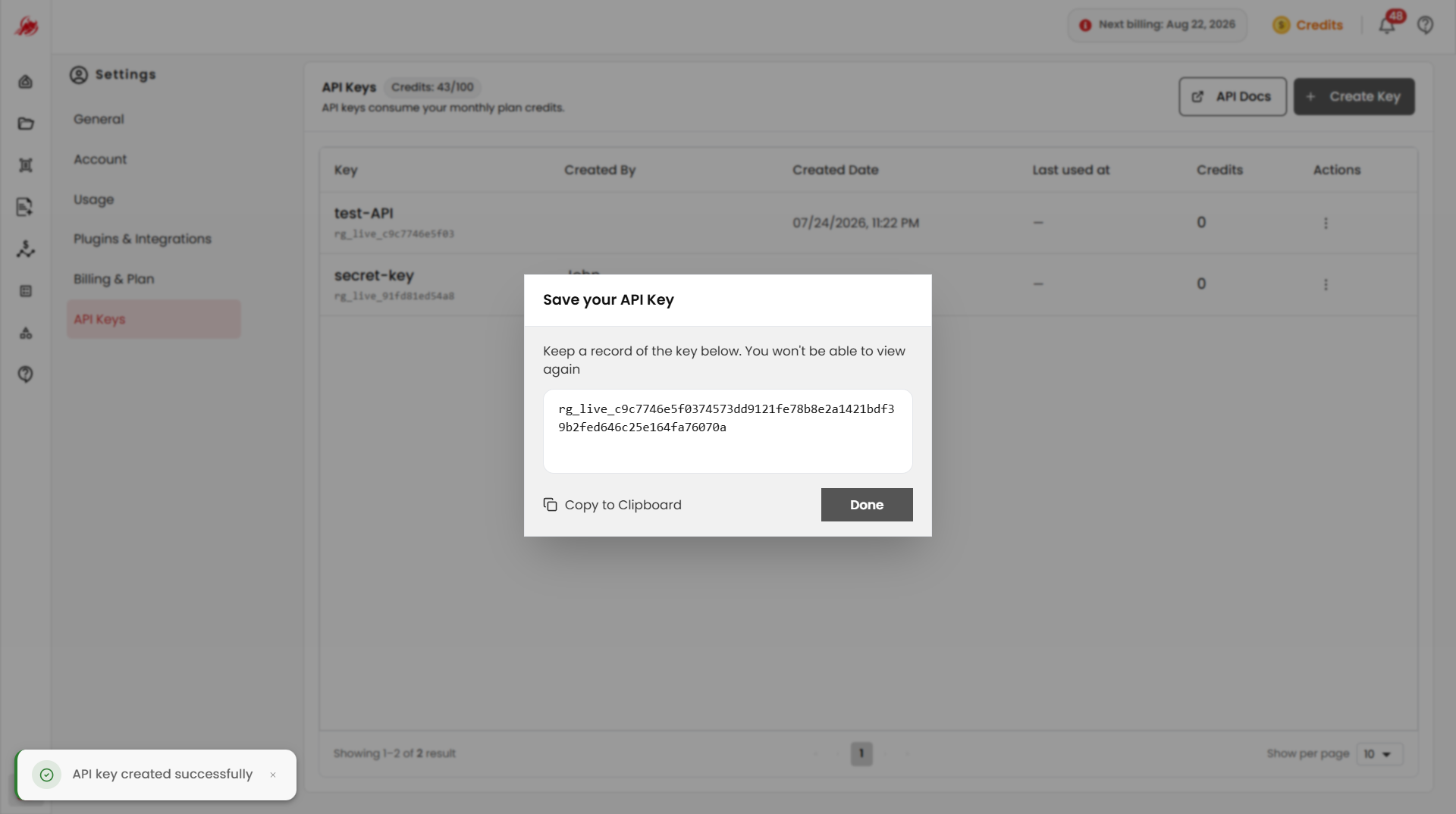Save your API key