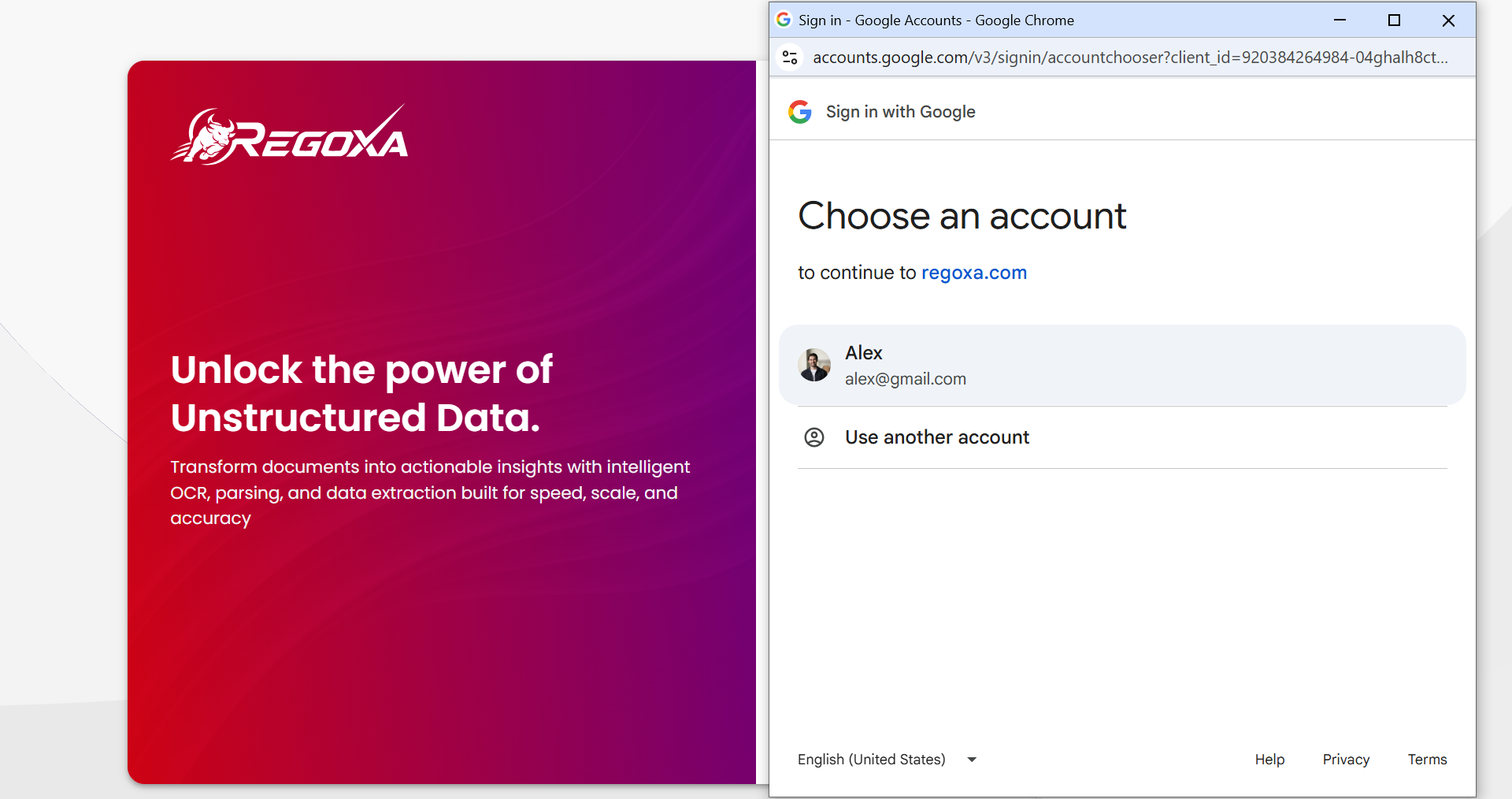 Choose a Google account to continue to Regoxa