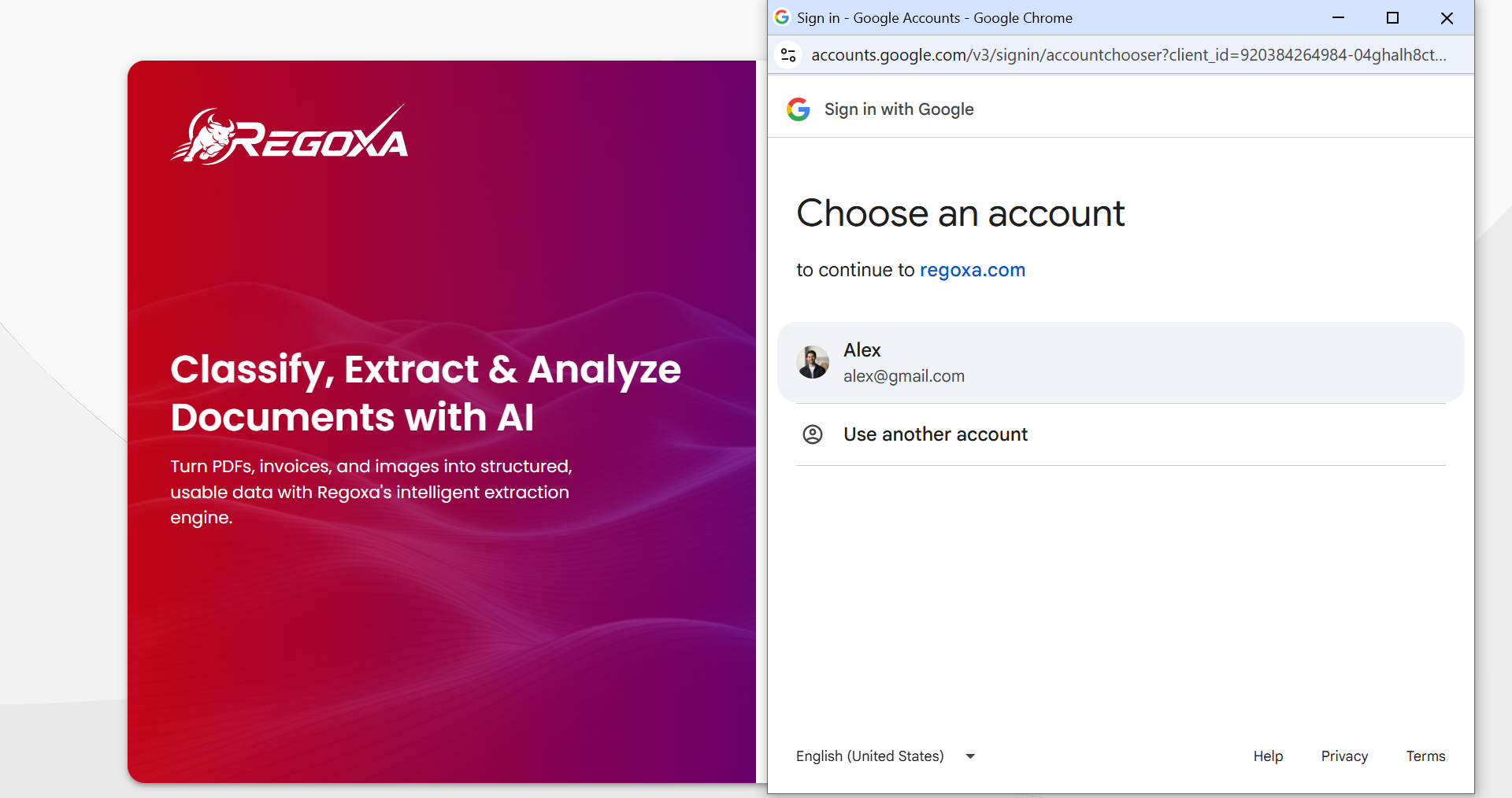 Choose a Google account to continue to Regoxa