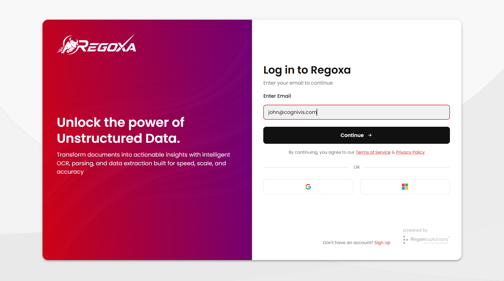 Login page with email entered