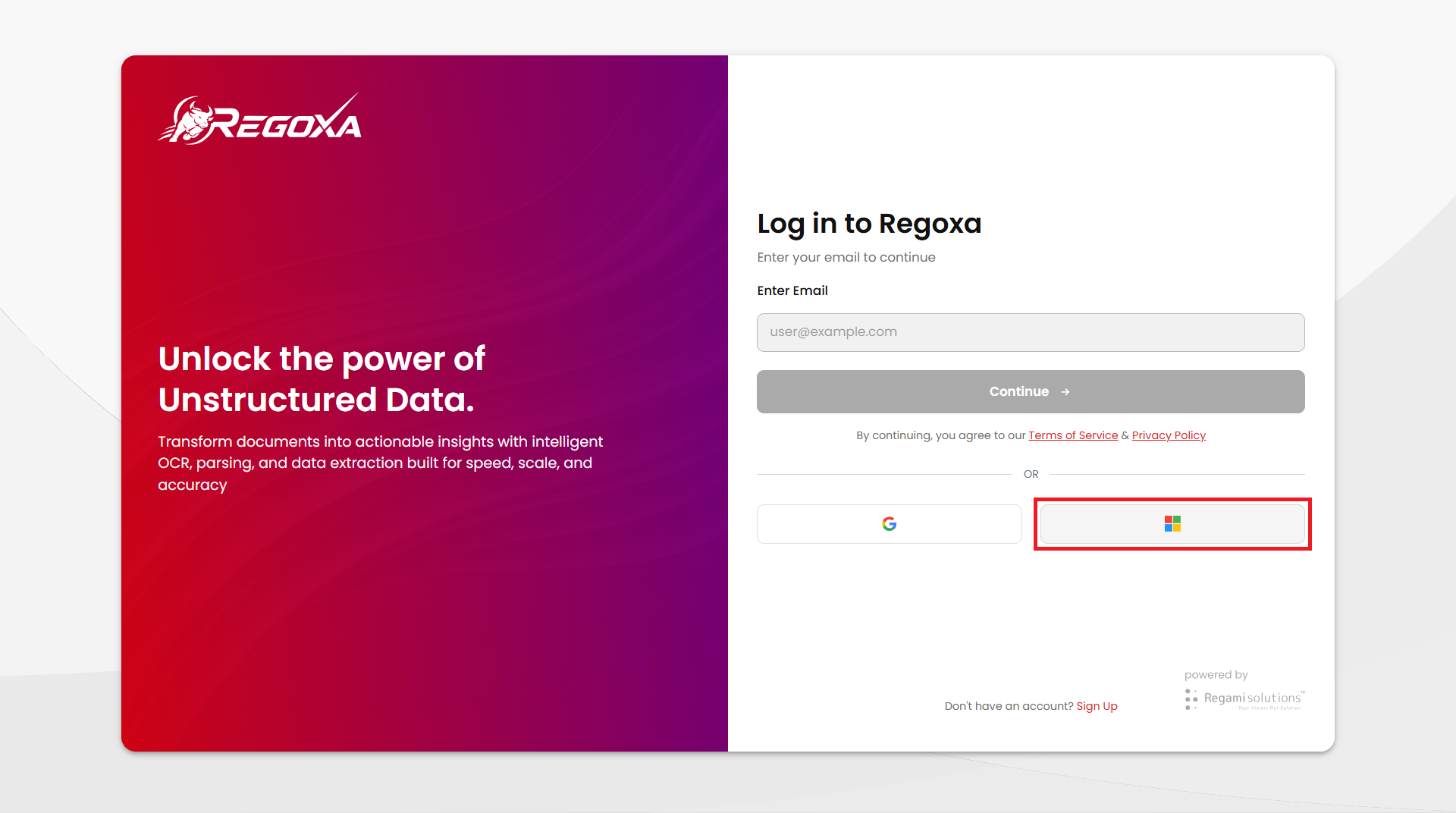 Click Microsoft button to open Microsoft log in page
