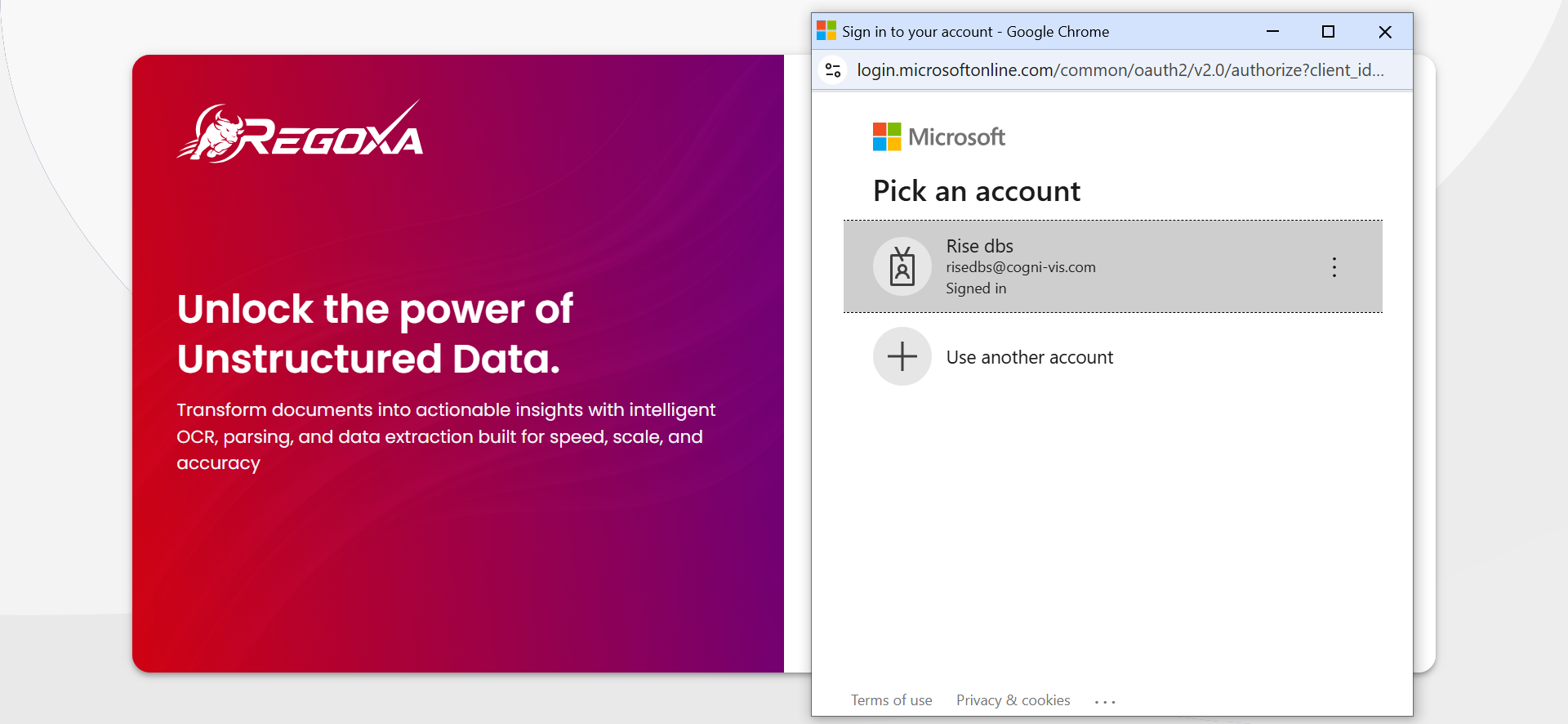 Choose a Microsoft account to continue to Regoxa