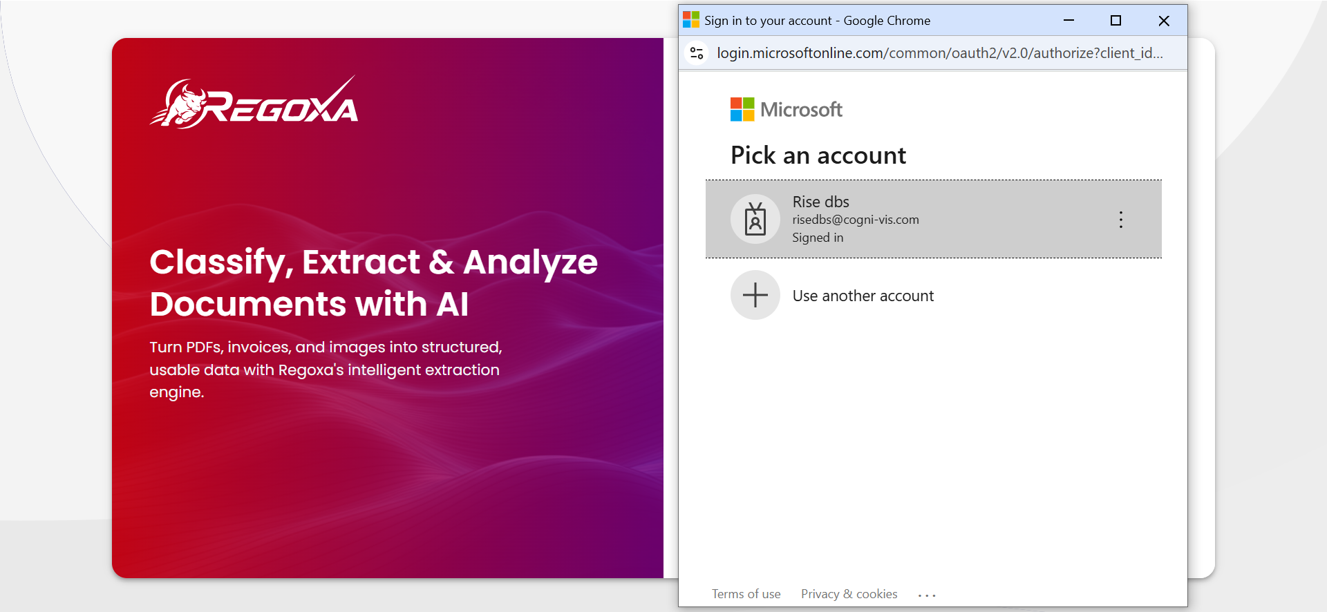 Choose a Microsoft account to continue to Regoxa