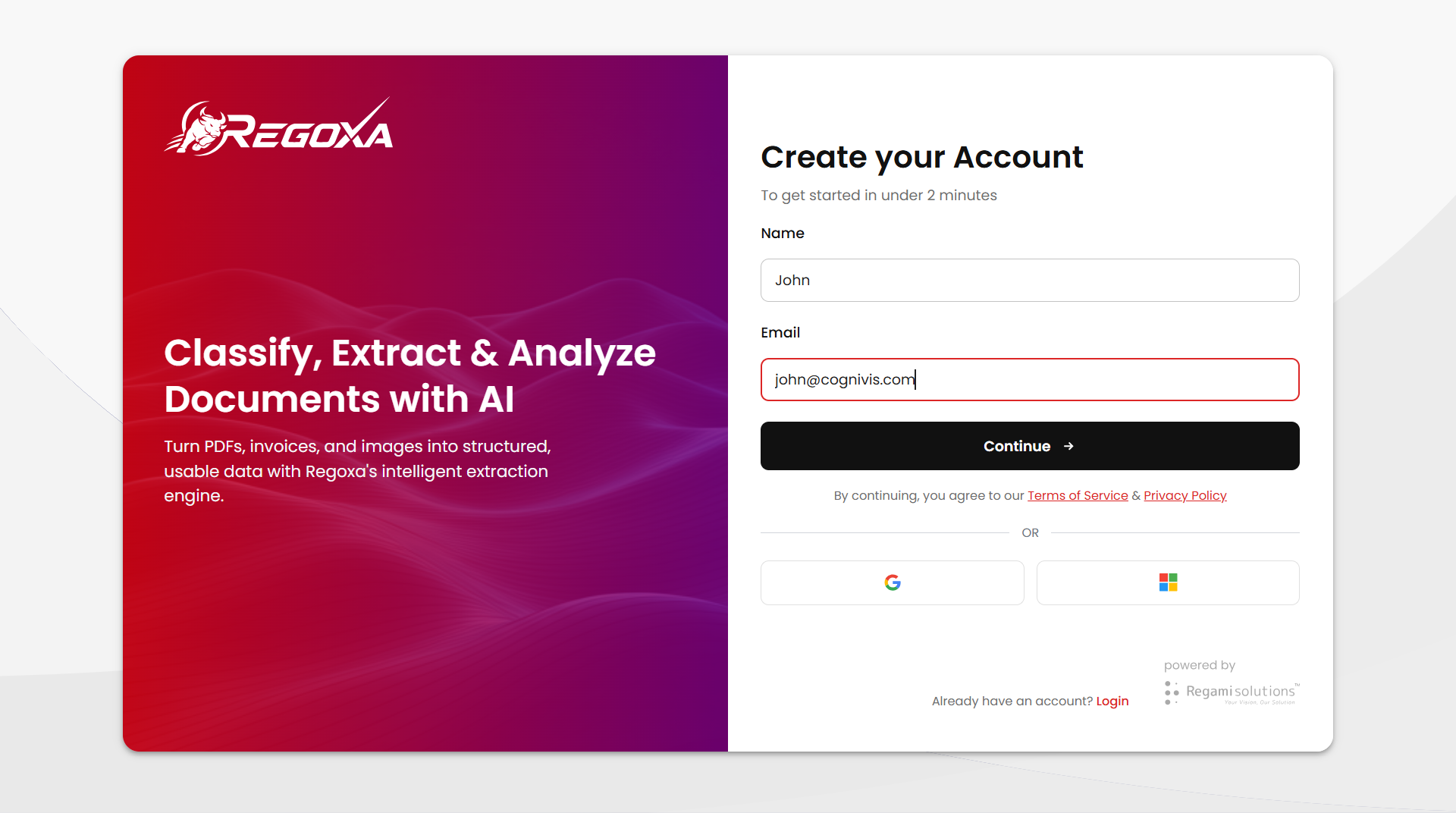 Sign-up form filled in