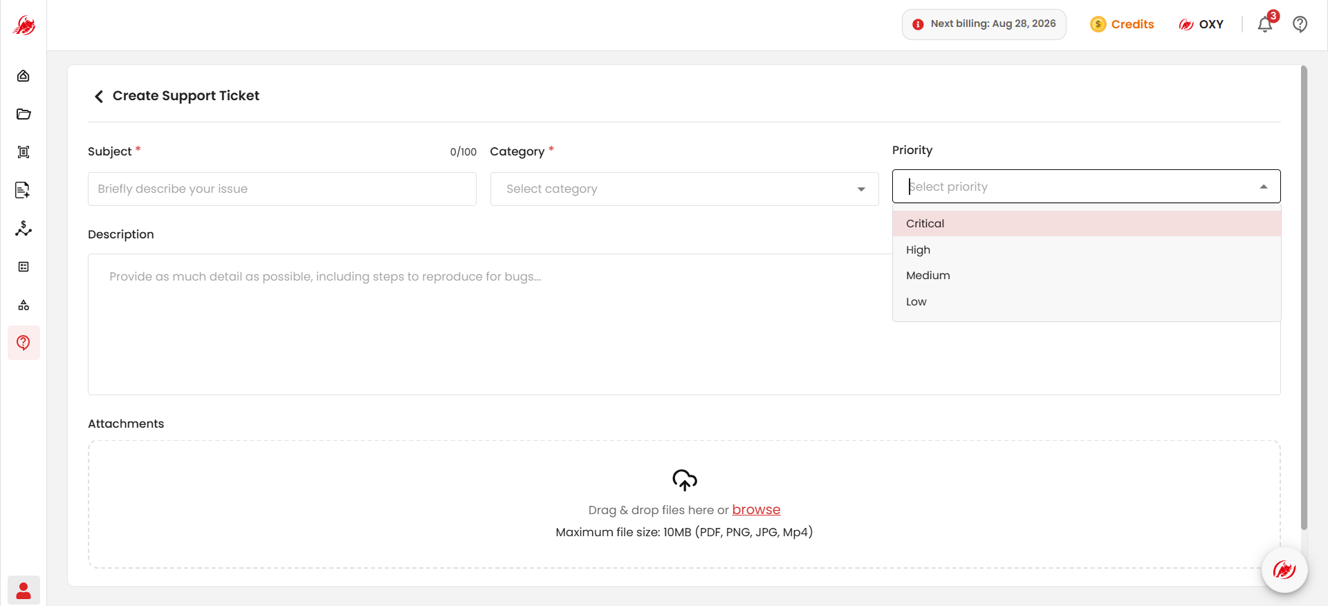 Create Support Ticket