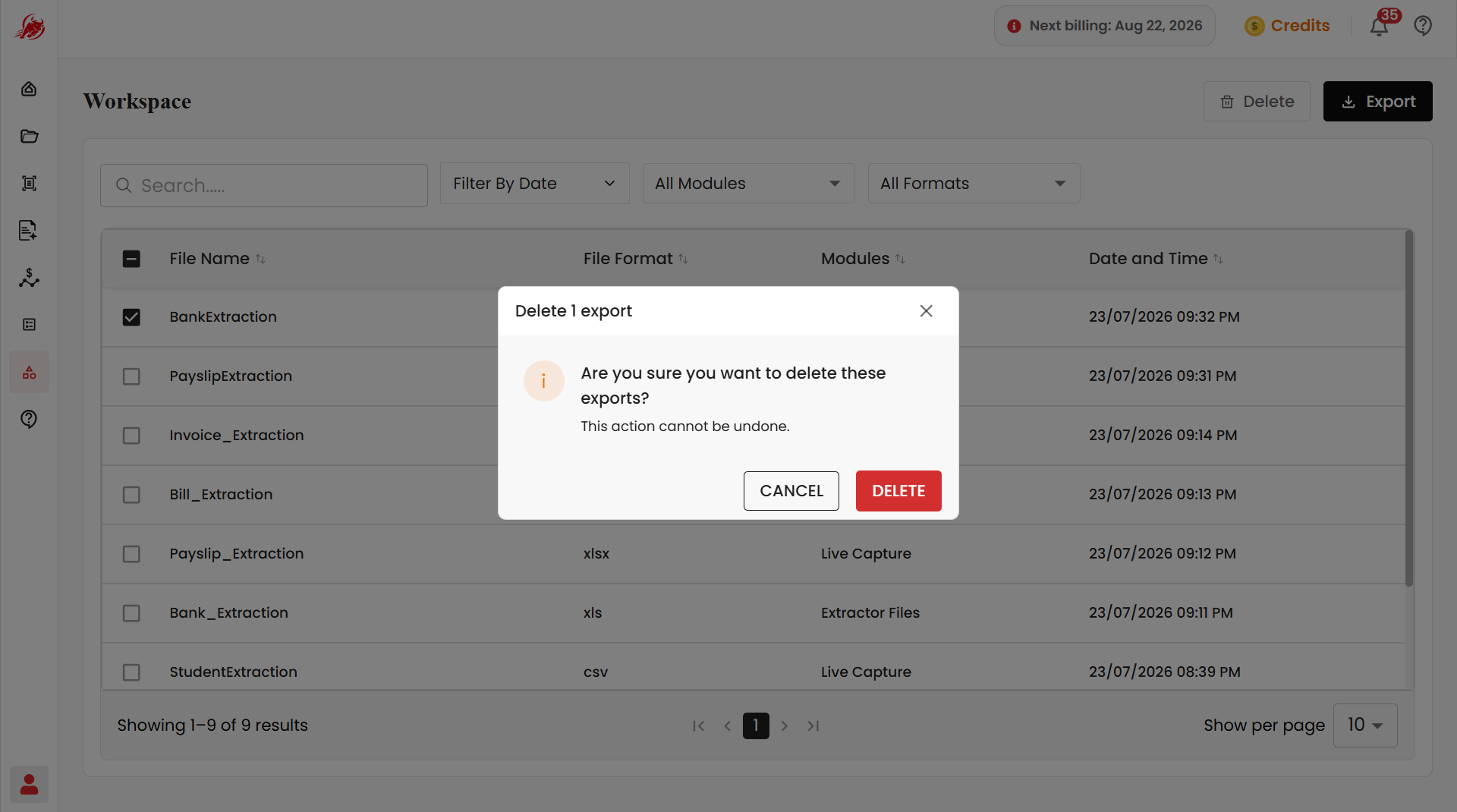 Confirm deletion