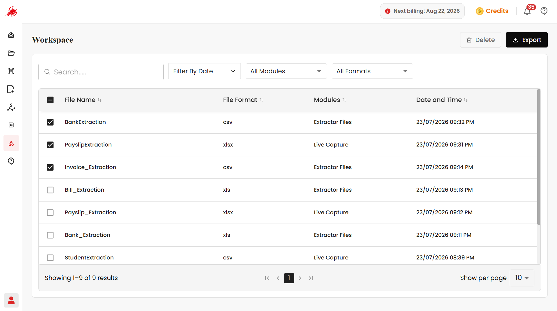 Select multiple documents